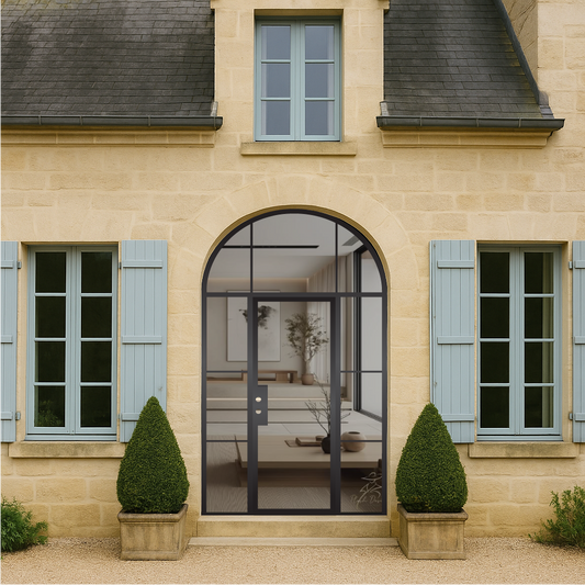 Iron Single French Door- with two Sidelights and Round