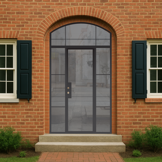 Iron Single French Door- with two Sidelights and Arched