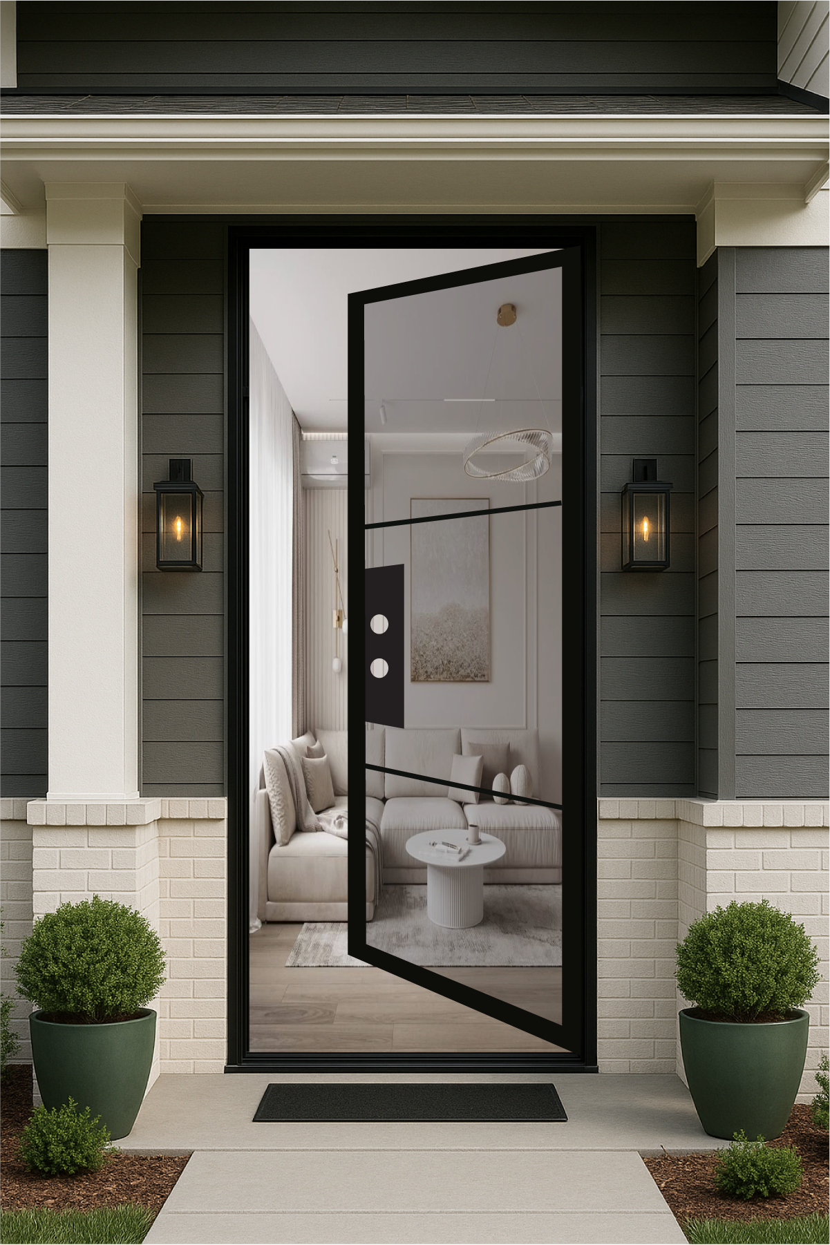 Iron Single French Door- Square Top- 3 Line