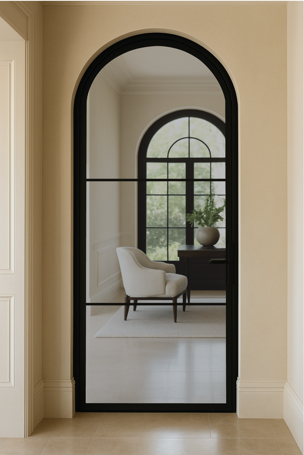 Aluminum Single French Door- Round Top - 3 Line