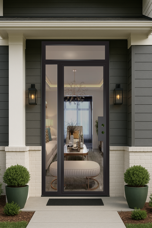 Iron Single French Door- with one Sidelights-Left and Transom