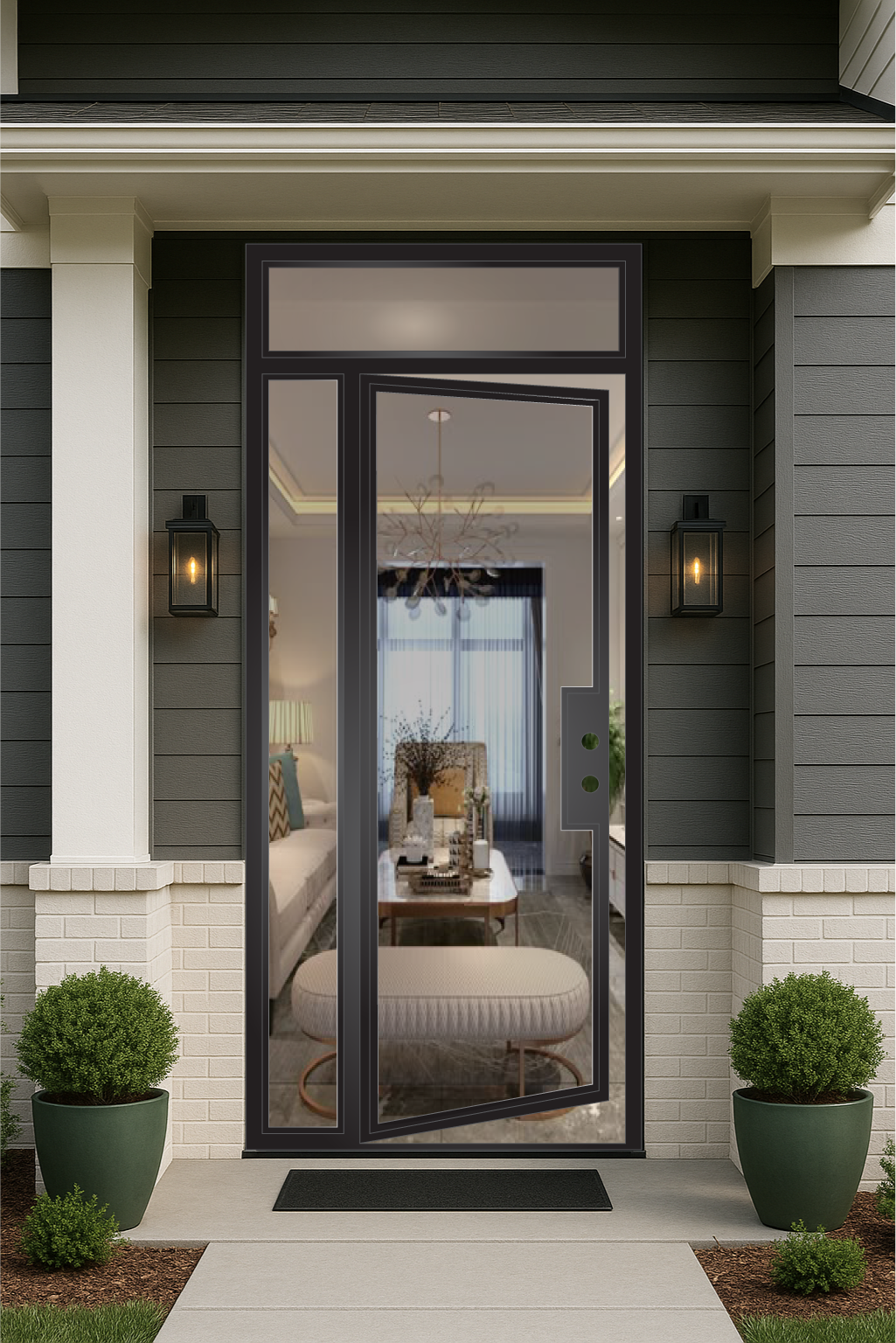 Iron Single French Door- with one Sidelights-Left and Transom