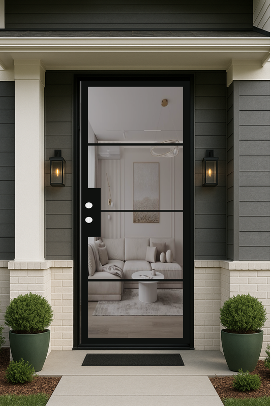 Iron Single French Door- Square Top- 4 Line