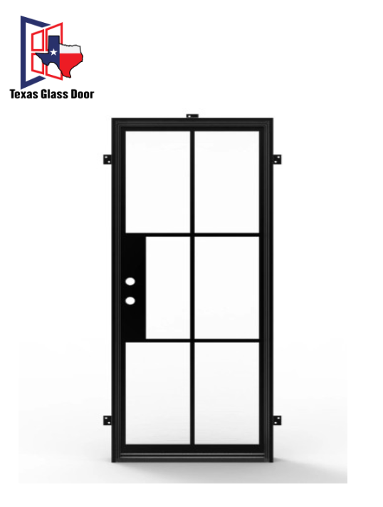Iron Single French Door- Square Top- 6 Line