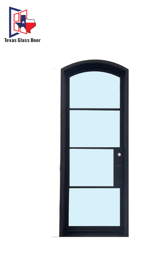 Iron Single French Door- Arched Top- 4 Line