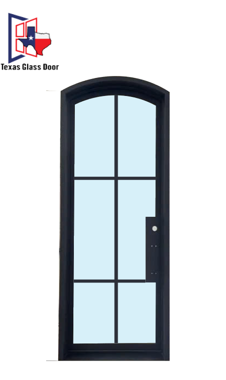 Iron Single French Door- Arched Top- 6 Line
