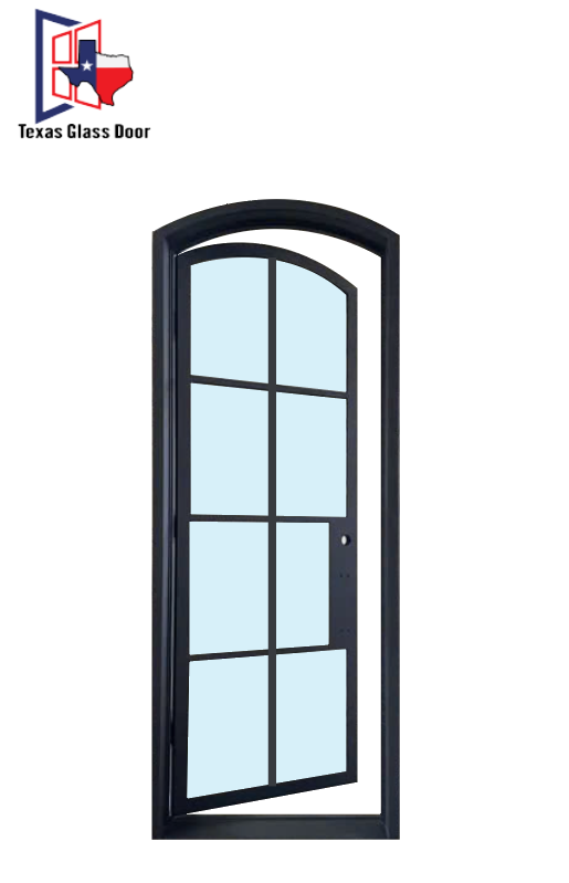 Iron Single French Door- Arched Top- 8 Line