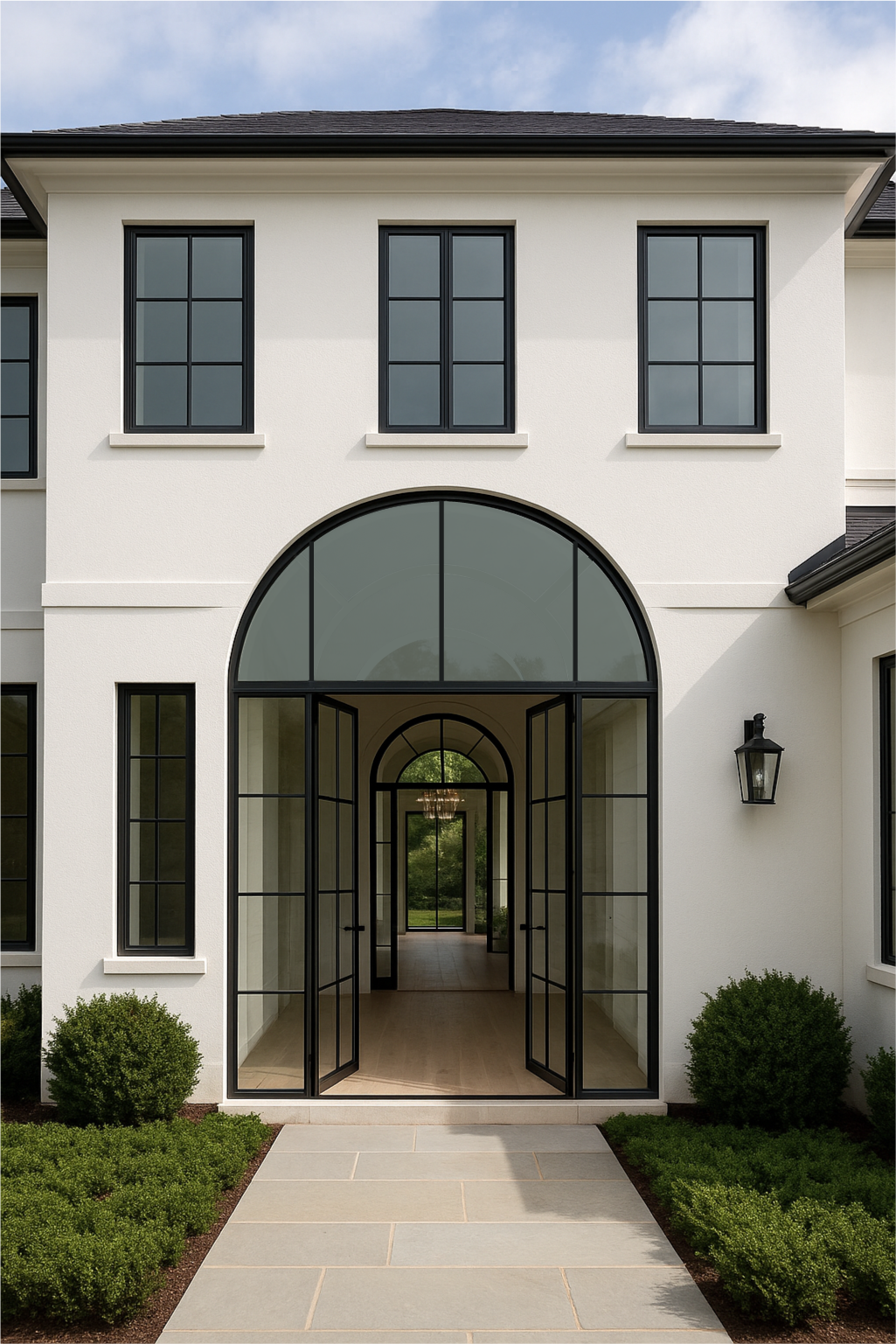 Iron Double French Door- with two Sidelights and Round