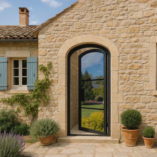 Iron Single French Door- Arched Top- 3 Line