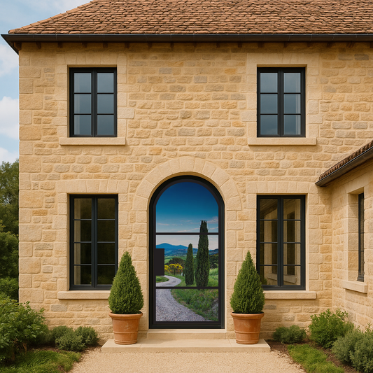 Iron Single French Door- Round Top- 3 Line