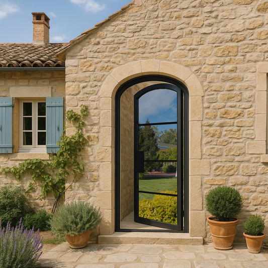 Iron Single French Door- Arched Top- 4 Line