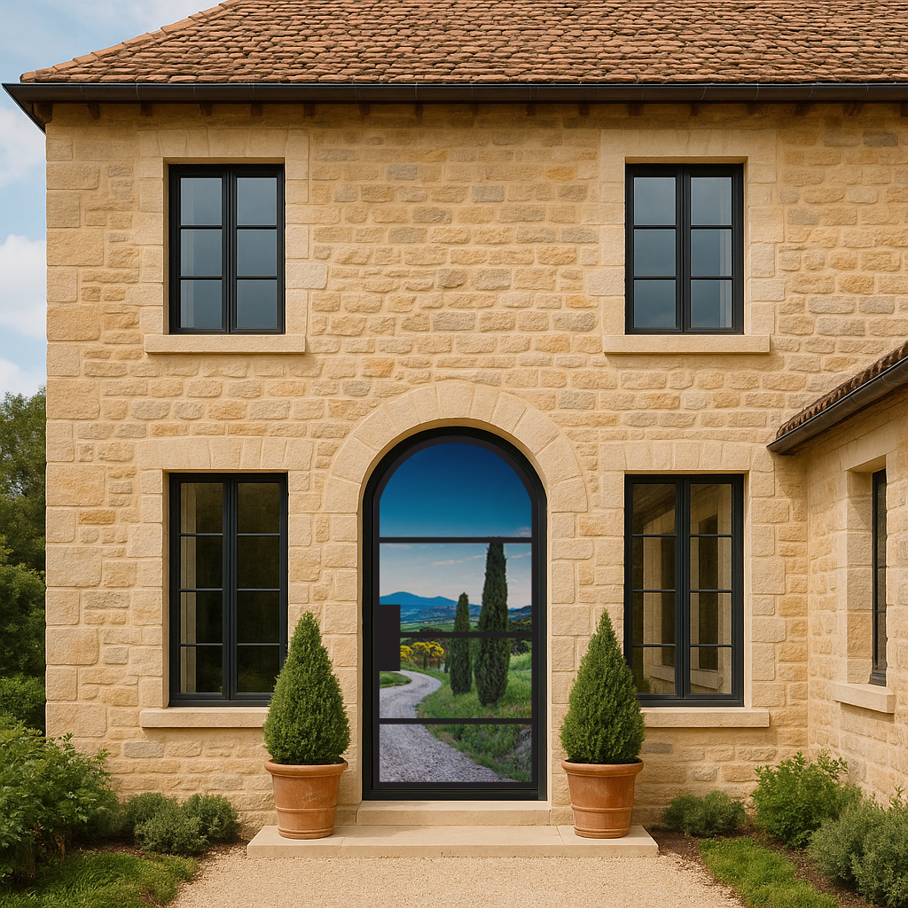 Iron Single French Door- Round Top- 4 Line