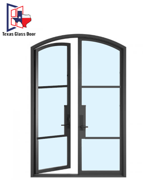 Iron Double French Door - Arched Top - 3 Line