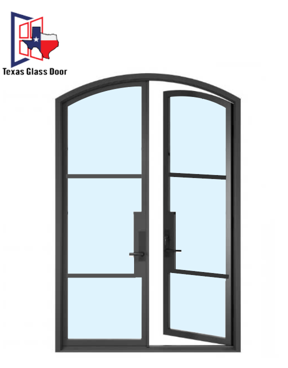 Iron Double French Door - Arched Top - 3 Line