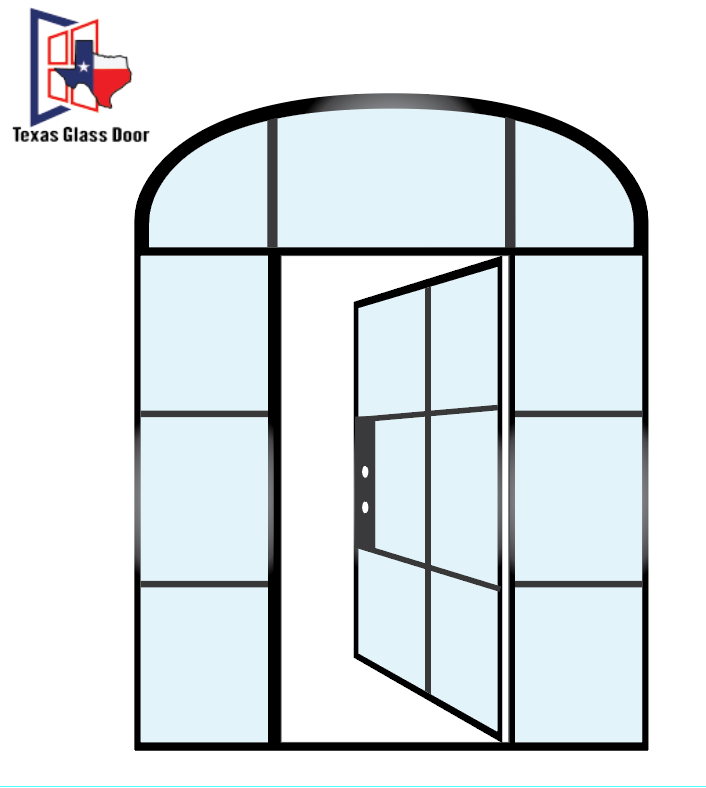 Iron Single French Door- with two Sidelights and Round