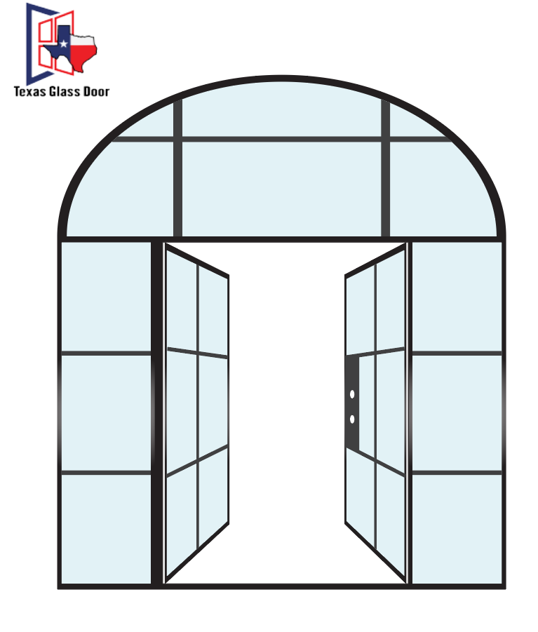 Iron Double French Door- with two Sidelights and Round