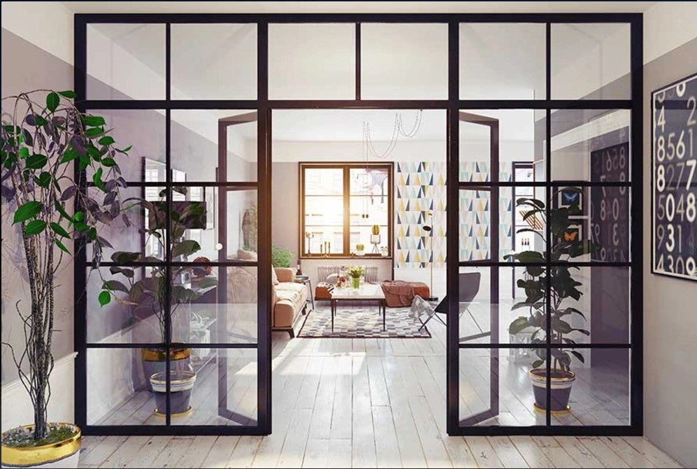 Iron Double French Door- with two Sidelights and Transom