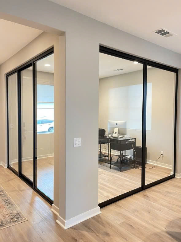 Glass Wall Partition With Sliding Door