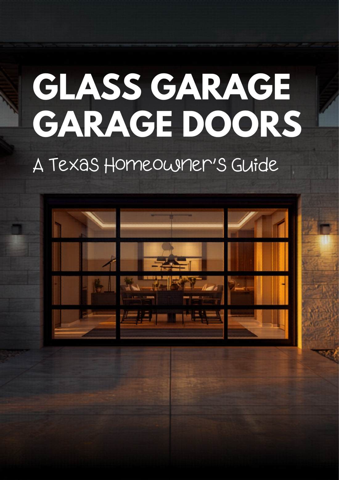 Modern full-view glass garage door on a contemporary Texas home