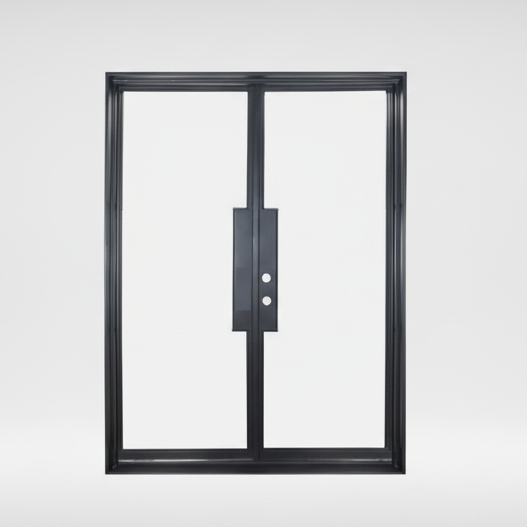 Iron double French door square top 0-lite full glass exterior Texas Glass Door