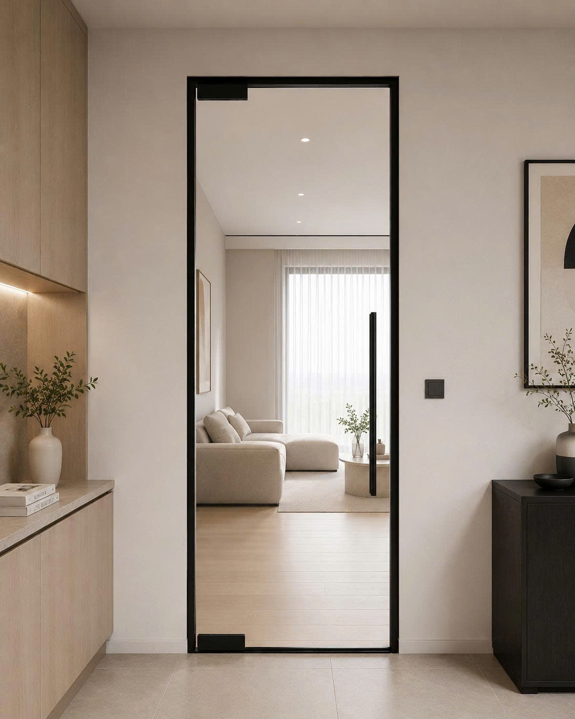 Interior aluminum glass door slim matte black frame Texas