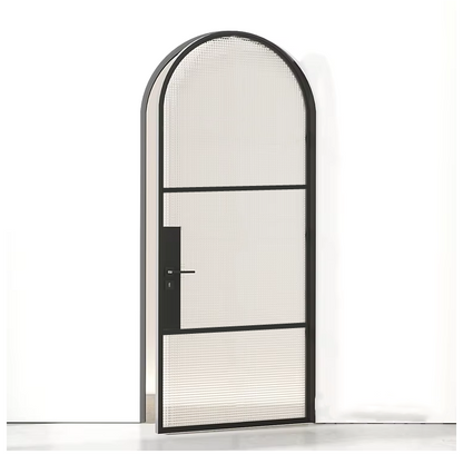 Iron single French door round top 3-lite exterior Texas Glass Door