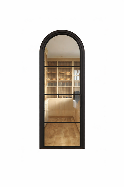 Iron Single French Door – Round Top, 4-Lite
