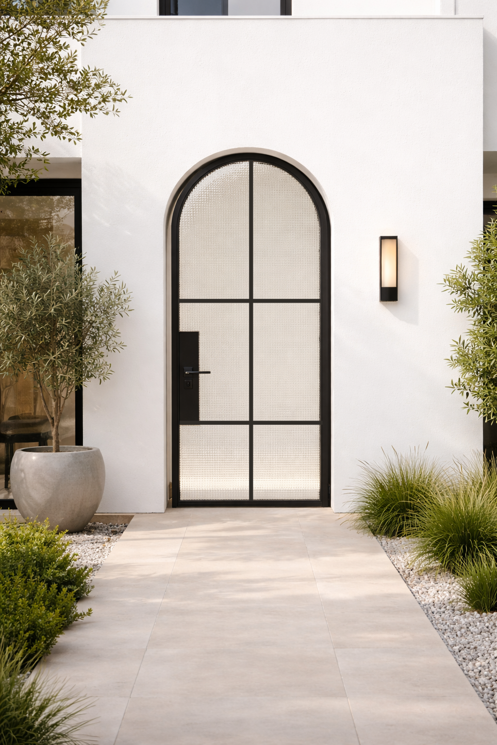 Iron single French door round top 6-lite ornate design Texas