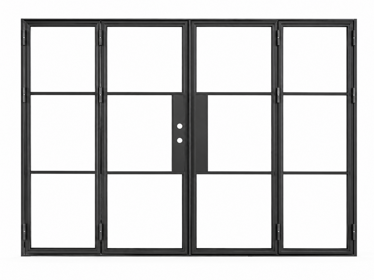 Iron Bi-fold Door – 144"x96", 3-Lite, 4 Panel, Right Hand
