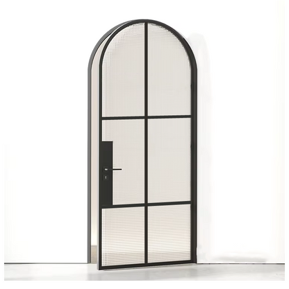 Iron single French door round top 6-lite exterior Texas Glass Door
