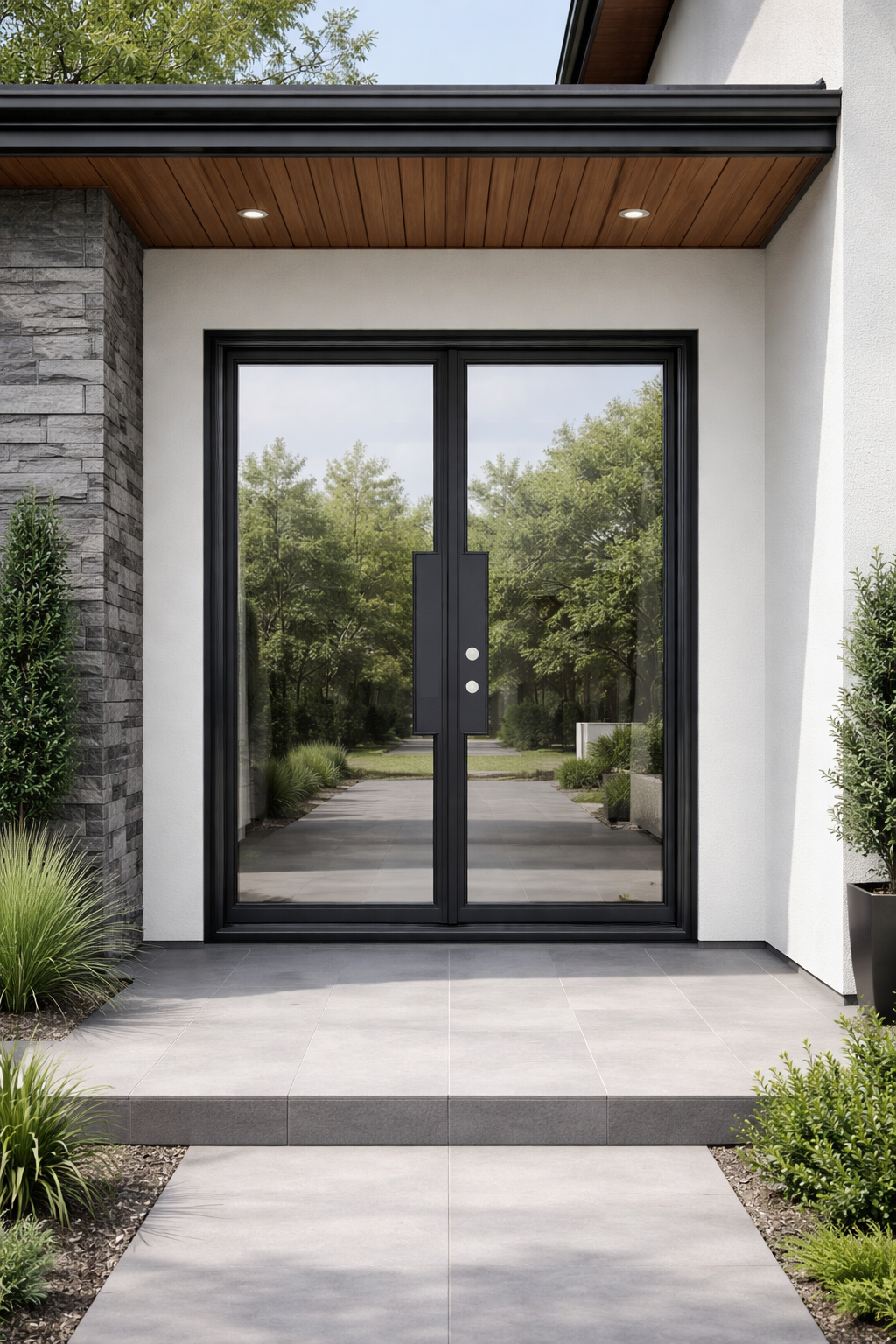 Custom iron double French door square top interior installation Texas
