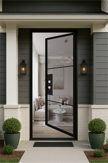 Iron Single French Door- Square Top- 3 Line