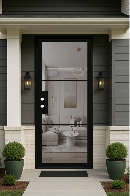 Iron Single French Door- Square Top- 3 Line