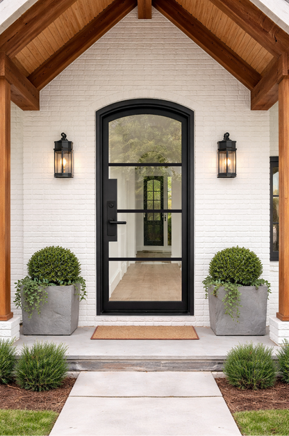 Iron Single French Door – Arch Top, 4-Lite