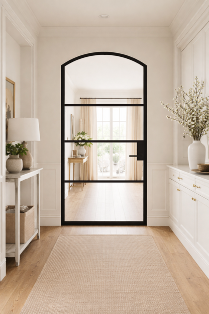 Iron Single French Door – Arch Top, 4-Lite