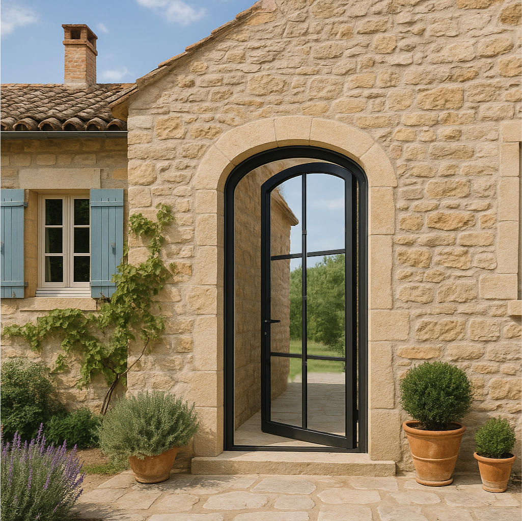 Aluminum single door arch top 6-lite ornate detail Texas