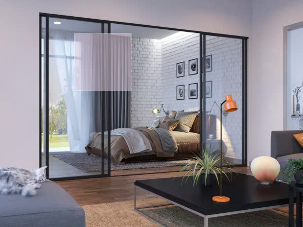 Glass Wall Partition With Sliding Door