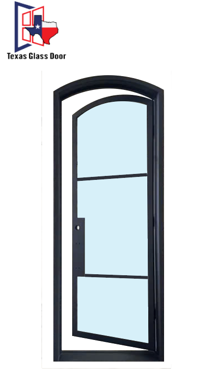 Iron Single French Door- Arched Top- 3 Line