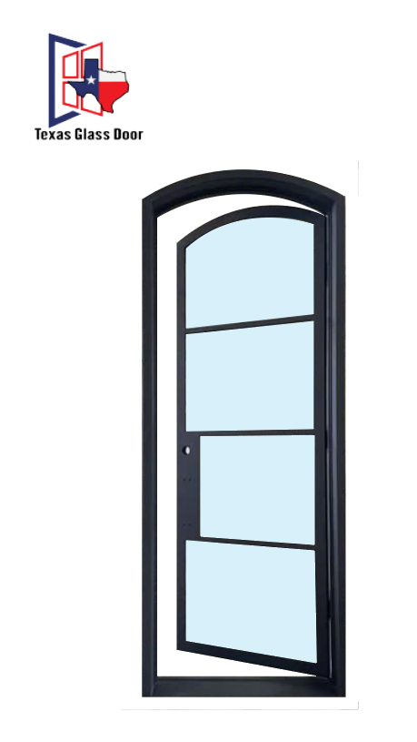 Iron Single French Door- Arched Top- 4 Line