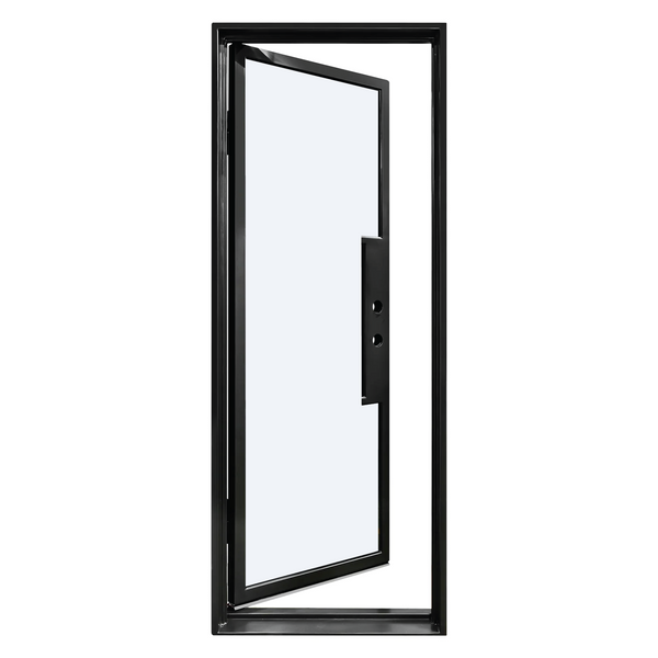 Iron single French door square top 0-lite full glass exterior Texas Glass Door