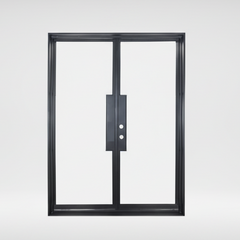 Iron double French door square top 0-lite full glass exterior Texas Glass Door