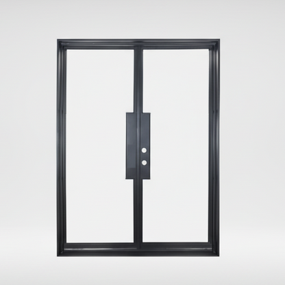 Iron double French door square top 0-lite full glass exterior Texas Glass Door