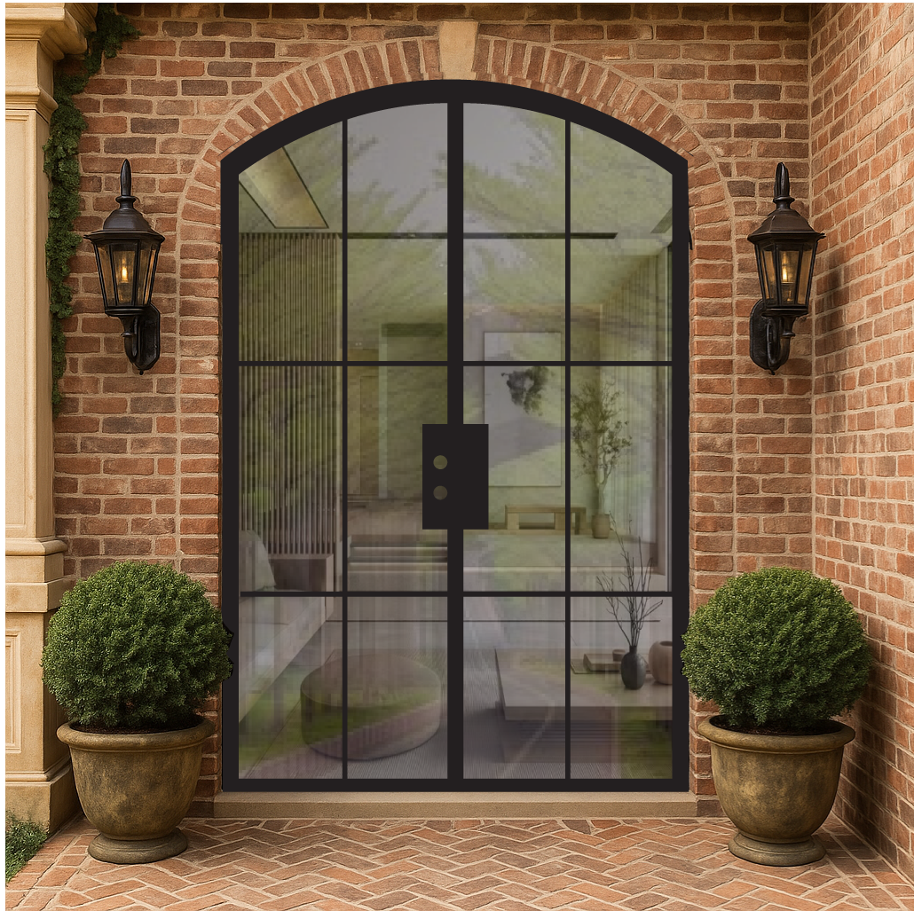 Iron Double French Door- Arched Top - 6 Line