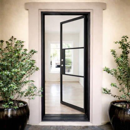 Iron Single French Door – Square Top, 3-Lite