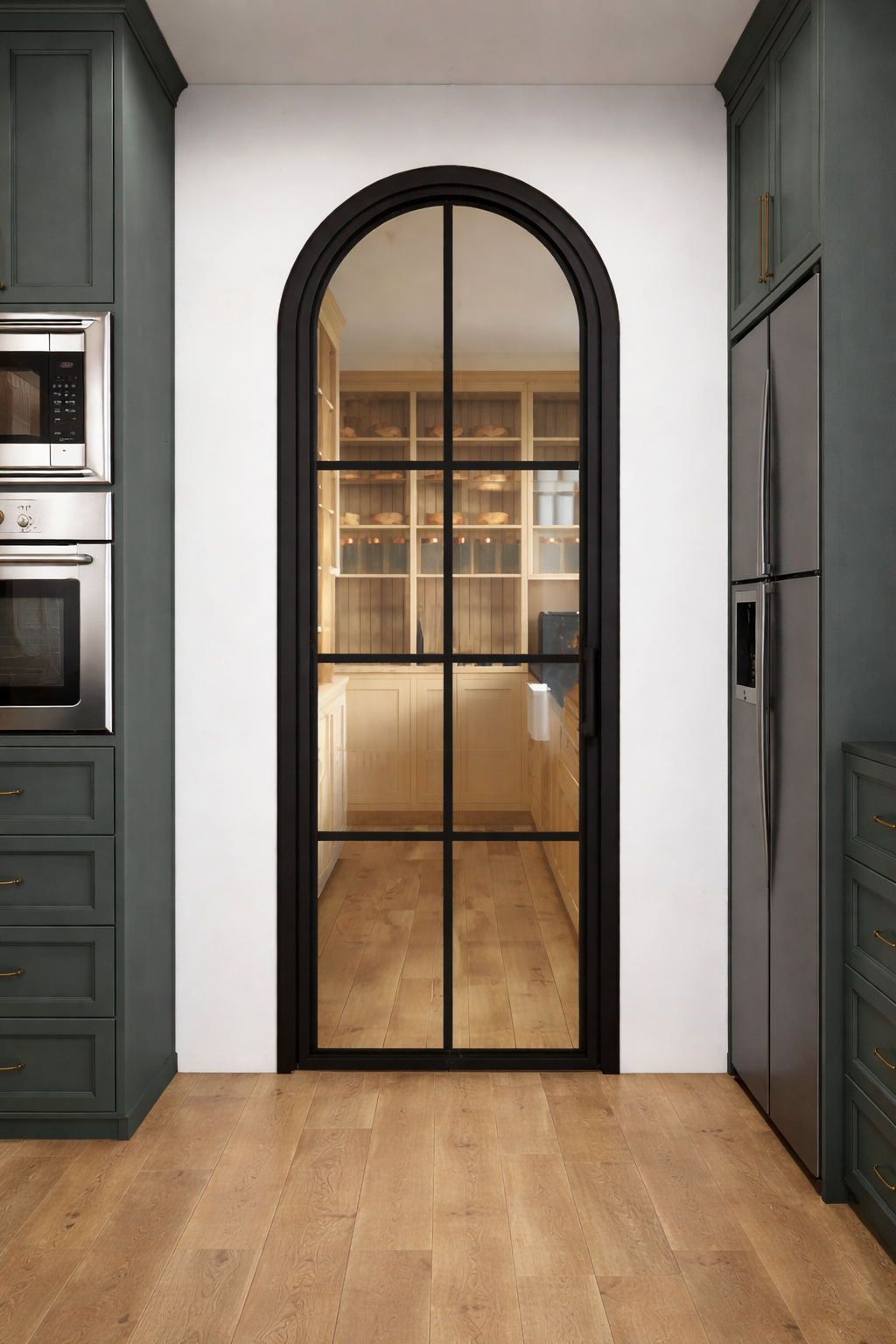 Iron single French door round 6-lite detail close up Texas