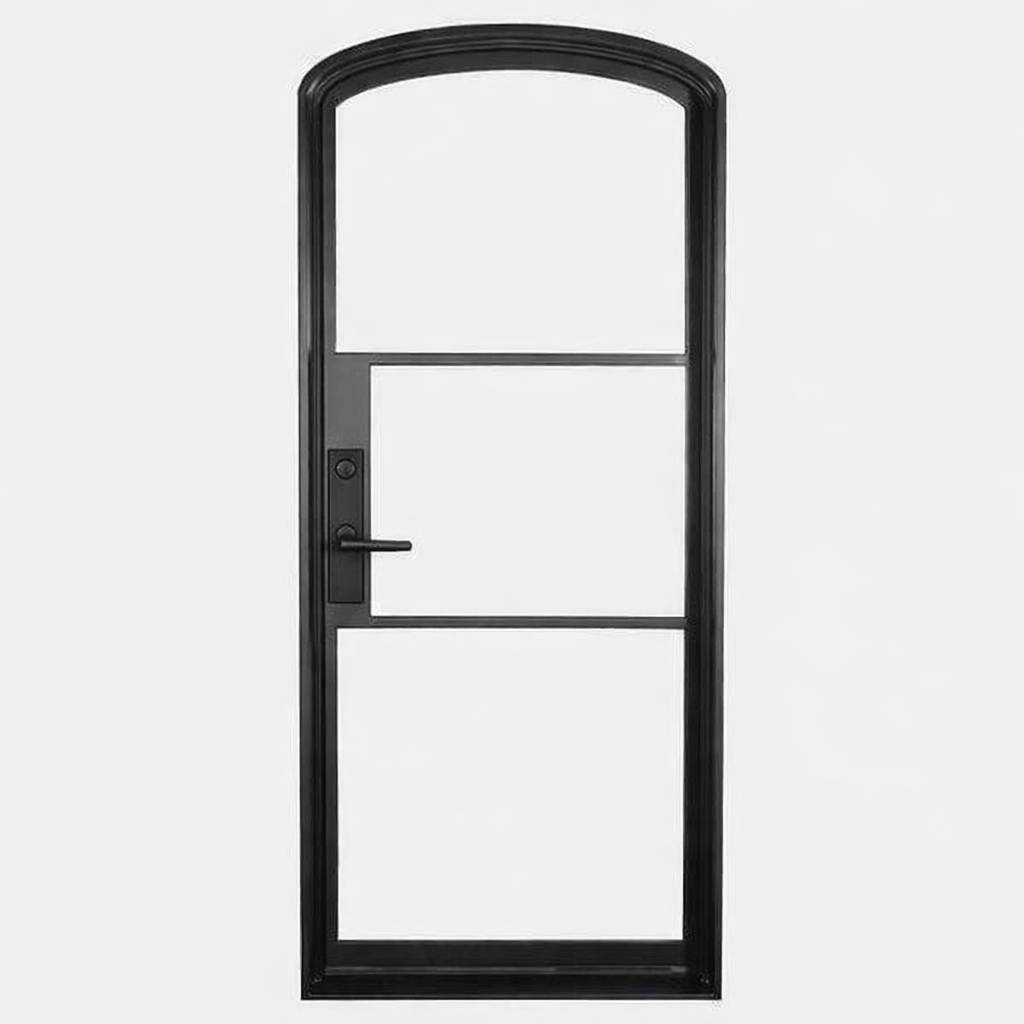 Iron single French door arch top 3-lite exterior Texas Glass Door