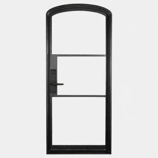 Iron Single French Door – Arch Top, 3-Lite