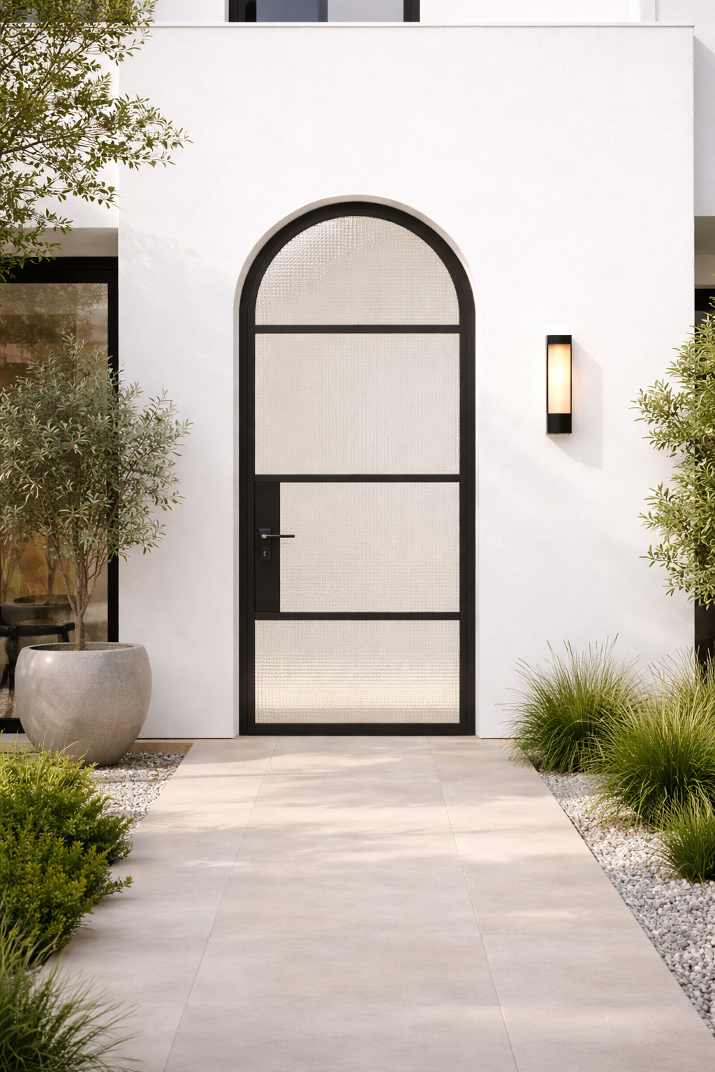 Iron Single French Door – Round Top, 4-Lite