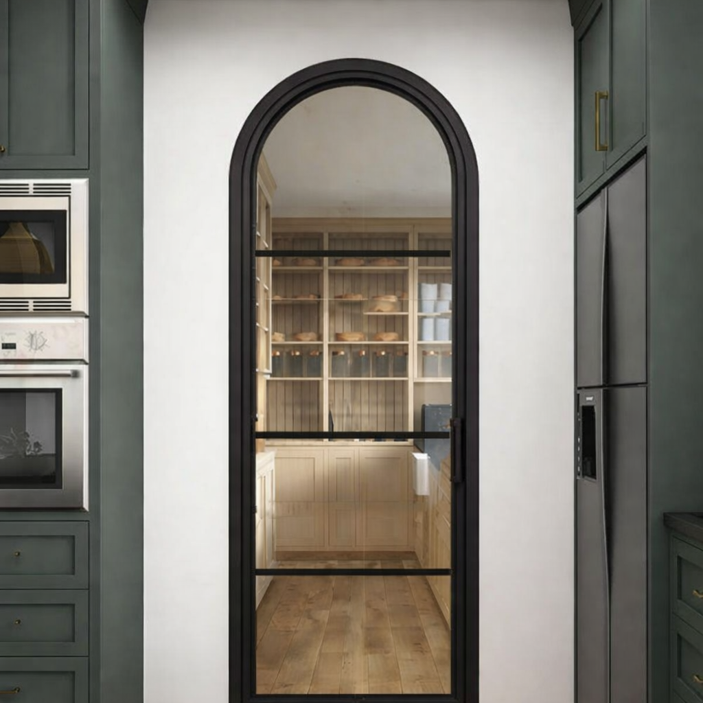 Iron Single French Door – Round Top, 4-Lite