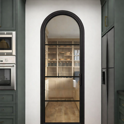 Iron Single French Door – Round Top, 4-Lite